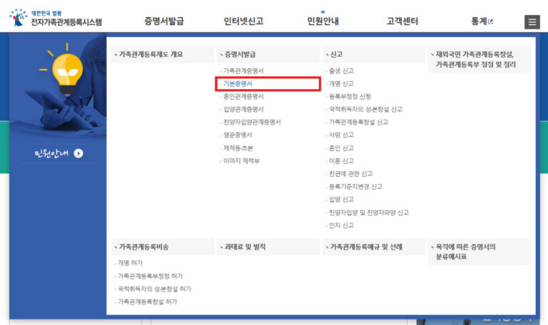 기본증명서 발급 방법 온라인 발급 절차 제목 없음