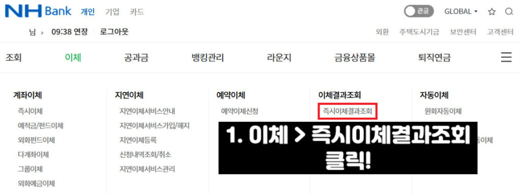 농협 이체확인증 발급